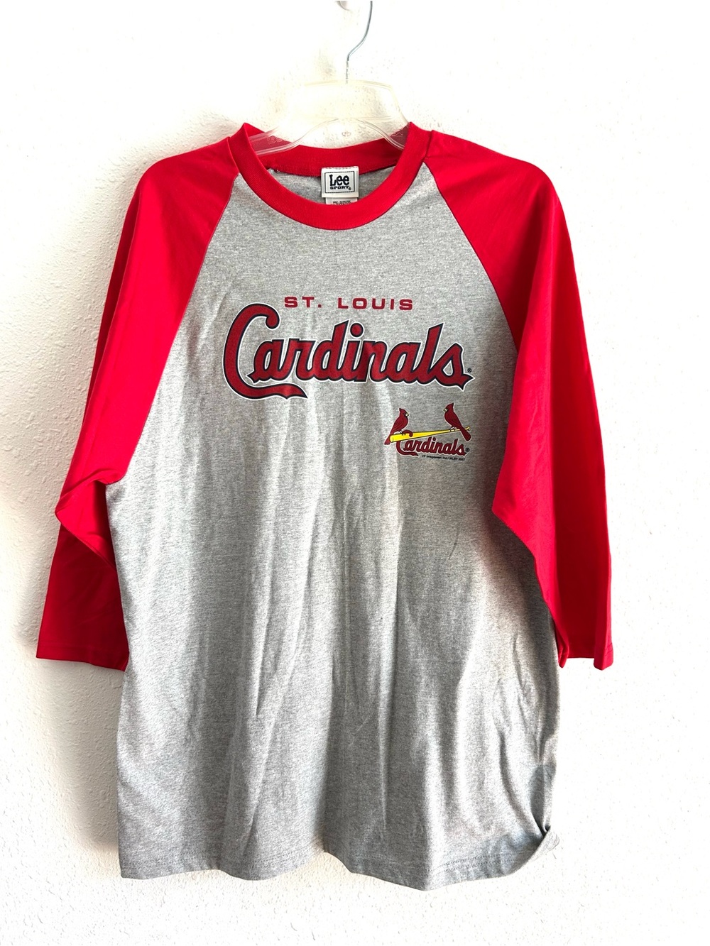 Lee Sports STL Cardinals Baseball Gray & Red 3/4 Sleeve Shirt Men’s Large